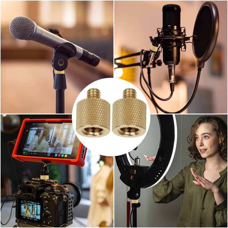 Anwenk Standard 3/8"-16 Female to 1/4"-20 Male Tripod Thread Reducer Screw Adapter (Brass) Precision Made (2 Pack) - Image 2